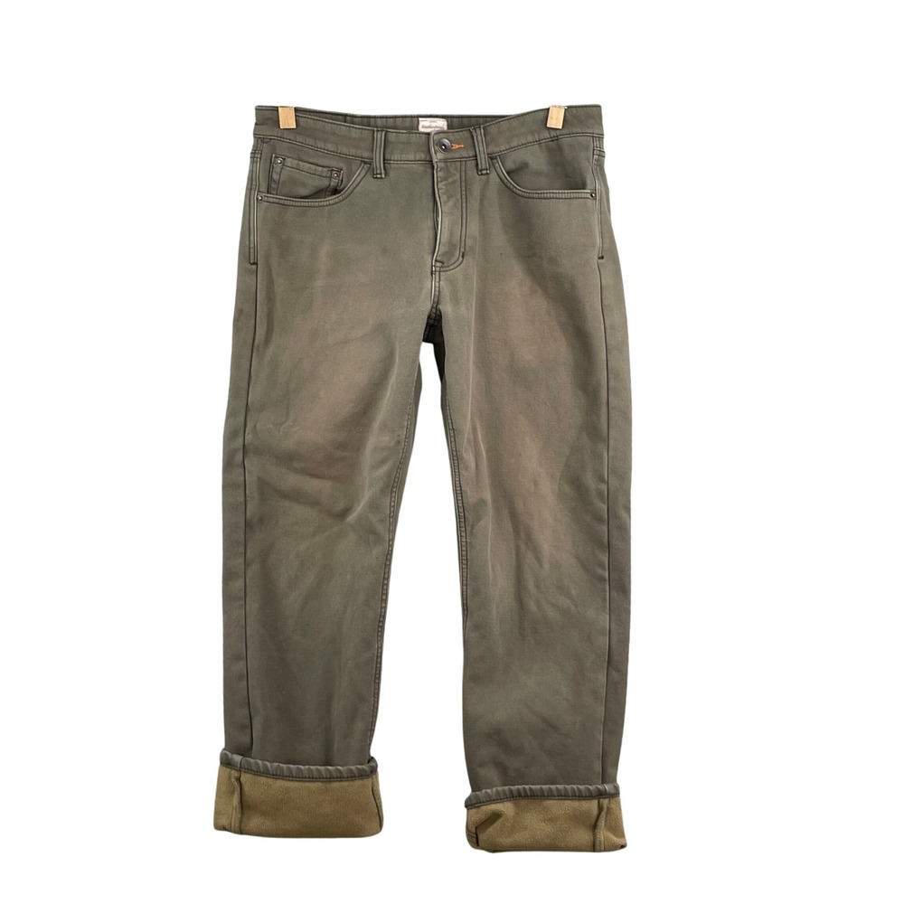 Weatherproof‎ Vintage Canvas Pants Mens 34x28 Olive Green Excellent Fleece Lined